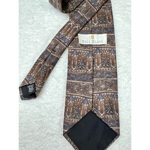 Bill Blass Necktie Brown Blue Architectural Tapestry Silk Width 3.75" Length 56"